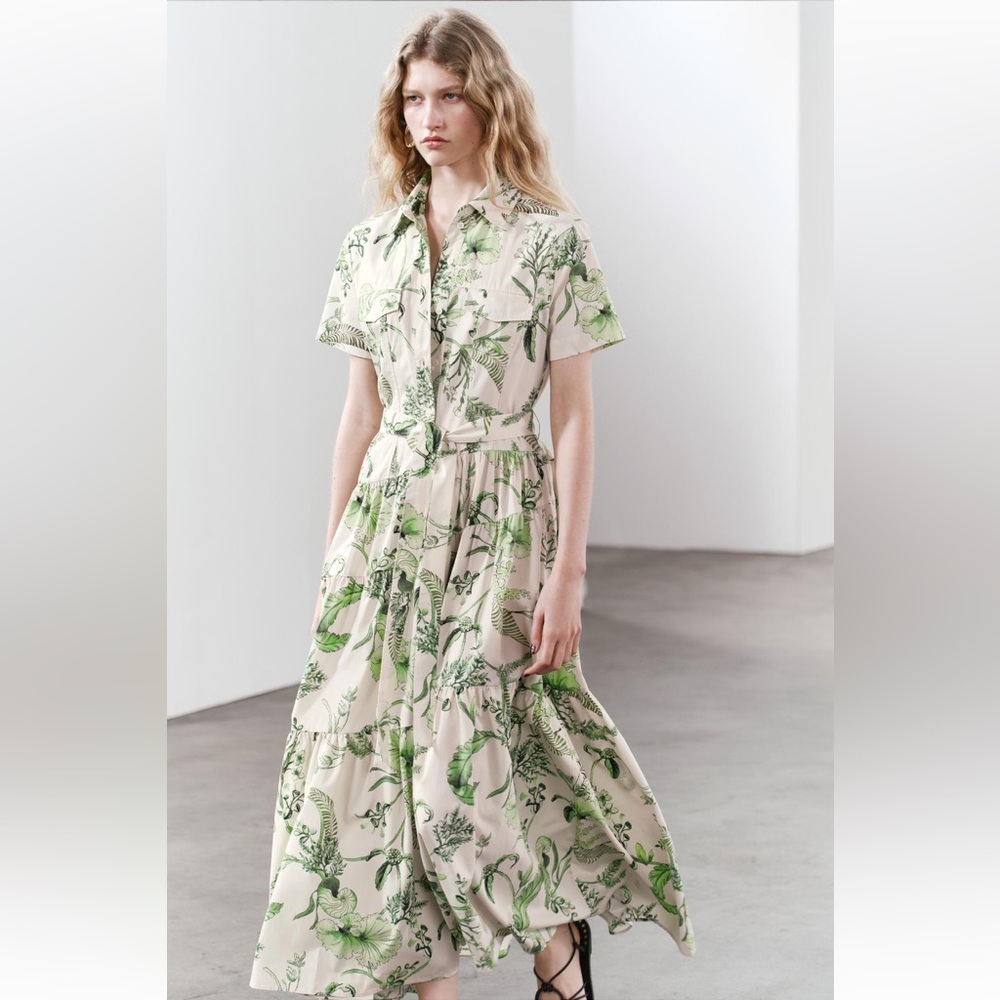 ZARA PRINTED MAXI SHIRT DRESS - Picture 2 of 9